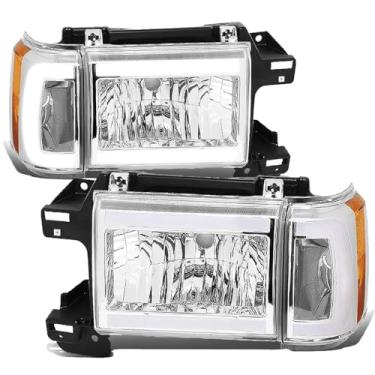 Imagem de Conjunto de farol DRL LED cromado compatível com Ford Bronco F150 F250 F350 DOT Aprovado Amber Turn Signal Driver Faróis de cabeça de passageiro com lâmpadas, número de substituição FO2502104