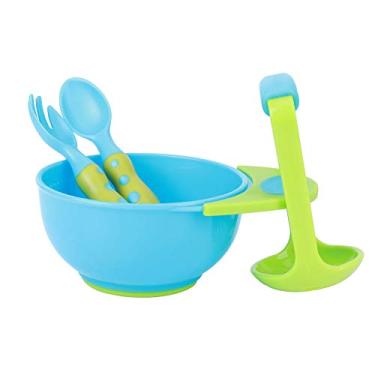 Imagem de Naroote Conjunto de Triturador de Alimentos para Bebês, Ferramenta de Prensa Leve para Bebês Com Colher e Garfo para Recém-nascidos, Feito de Material PP, Azul e Verde (Modelo de cores misturadas