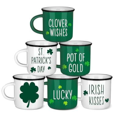 Imagem de Baderke 6 peças de caneca do dia de São Patrício com alça 340 g canecas de chá de café com tema irlandês com frases divertidas, xícaras de café trevo verde, presente para mãe, mulheres, amigas