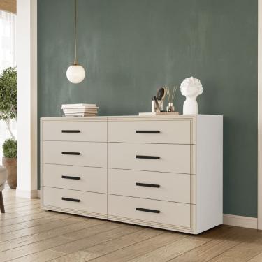 Imagem de Cômoda Valência 8 Gavetas Branco Creme Politorno Móveis