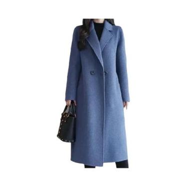 Imagem de Casaco Feminino Estilo Retrô Médio-Longo Laranja Vermelho Bege Jaqueta