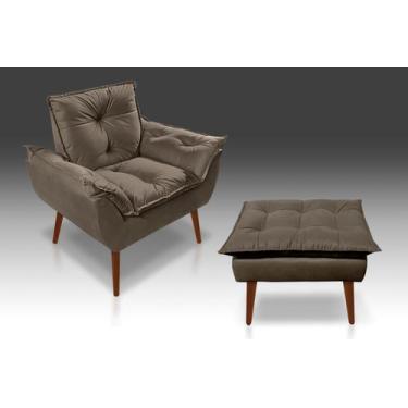 Imagem de Kit 01 Poltrona Opala +01 Puf Opala Suede Marrom-RV DECORA  - CASA DA 