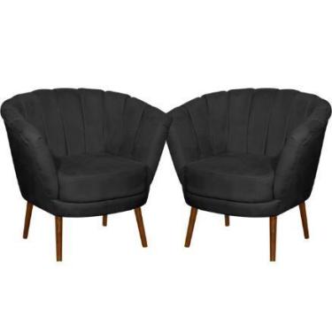 Imagem de Kit 02 Poltrona Pétala Flor Decorativa Suede Preto - Sonho das Poltron