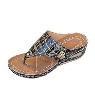 Imagem de Pantufas femininas modernas, casuais, estilo verão, cor sólida, boca de peixe, sola grossa, Preto, 36