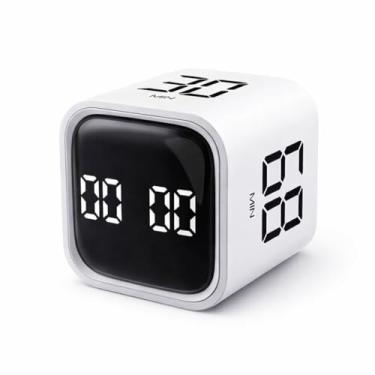 Imagem de Temporizador Pomodoro Cubo de Produtividade – Timer de Mesa Giratório 5/10/30/60 Min com Contagem Regressiva Personalizada, Visual, Silencioso e Ajustável para Estudo e Trabalho (Branco)
