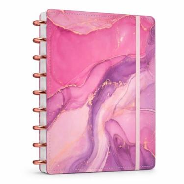 Imagem de Caderno Inteligente Universitário A4, 80 Folhas Pautadas, Capa Dura Marmorizada com Discos Metálicos, Design Luxuoso em Cores Variadas para Escola e Escritório (Marmorizado Rosa)