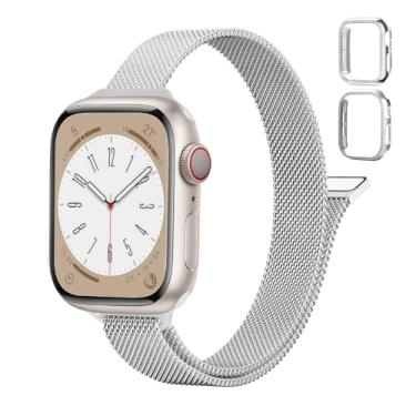 Imagem de Pulseira feminina de malha magnética fina de aço inoxidável para Apple Watch séries 9/8/7, 03 de 41 mm, prata
