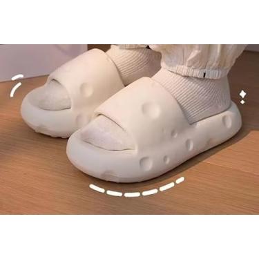 Imagem de Chinelos femininos em forma de queijo para casa de banho antiderrapante resistente ao desgaste, Branco, 8-8.5