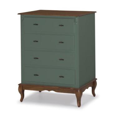 Imagem de Cômoda Clássica com 4 Gavetas Pés Luis Xv 60400 Linz Móveis - Verde Mu