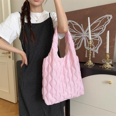 Imagem de Sacola xadrez com detalhes texturizados, bolsa de ombro espaçosa para uso diário, bolsa feminina, rosa, Bolsas de mão