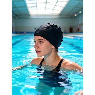 Imagem de Touca de natação adulto tecido de nylon elástico confortável chapéu de natação reutilizável para natação de colo de piscina e fitness aquático