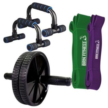 Imagem de Kit Roda Abdominal + Barra de Flexão + Faixas Elásticas Pesada e Extra Pesada BRN FITNESS Treino Funcional Condicionamento Fisico Treino em Casa