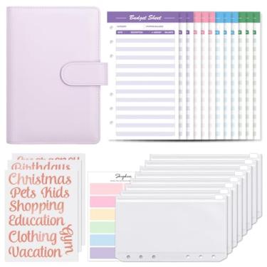 Imagem de Skydue Envelopes A6 de plástico transparente com 6 anéis, 12 peças com fichário de couro PU, sistema de envelopes para dinheiro à prova d'água com adesivos de etiqueta