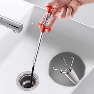 Imagem de Escova de limpeza de drenagem flexível para pia e tamancos de cachimbos, ferramenta de remoção de pelos para banheiro, cozinha e banheiro, 1 peça 60 cm (vermelho)