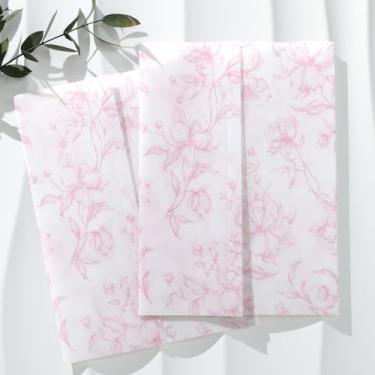 Imagem de UNIQOOO Pacote com 50 jaquetas de veludo rosa empoeirado rosa Grace Bloom para convites de 13 x 18 cm, jaqueta de veludo transparente 115 g/m2 para casamentos e eventos temáticos vintage