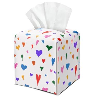 Imagem de Capa de caixa de lenços de papel de coração colorido amor quadrado bonito suporte de lenços de couro decoração de dia dos namorados para mesa cozinha carro banheiro quarto escritório presentes para