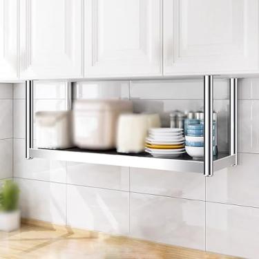 Imagem de Prateleira flutuante de aço inoxidável - Rack de armazenamento de cozinha montado na parede - Organizador de camada única elegante para restaurante, café, sala de estar - Prateleira suspensa que