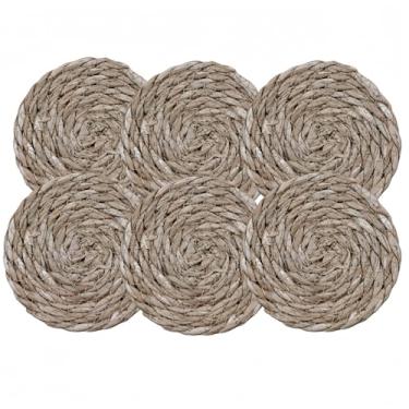 Imagem de 6 peças de porta-copos de tecido redondo conjunto de porta-copos de vime de 12 cm para proteger a mesa | protetor de mesa boho presente e decoração de casa
