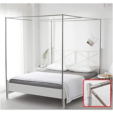 Imagem de Dossel de rede mosquiteira king size, proteção de malha de cortinas de cama, suporte de dossel de atualização com postes de aço inoxidável, adequado para camas queen e solteiro, rede de proteção de 4