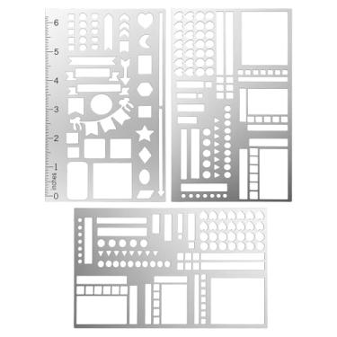 Imagem de 3 modelos de estêncil de planejador de metal, modelos de régua, estêncil, estêncil, estêncil, à prova de ferrugem, para diários, semanais, mensais, rastreamento de comportamento, faça você mesmo