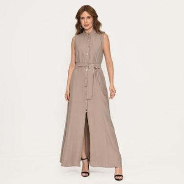 Imagem de Chemise Bisô Alfaiataria Botões Longa Cinza-Feminino