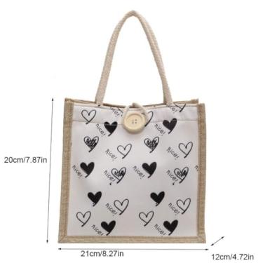 Imagem de Bolsa de mão Love Heart com zíper portátil com botões e flores de linho para mamãe bolsa organizadora de linho feminina (estilo G)