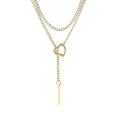 Imagem de Dtexhif Colar feminino gótico de aço inoxidável com pingente de barra de elos cubanos, anel em O gótico ajustável, colares longos, colar punk rock, gargantilha moderna, Large, Aço inoxidável, Sem