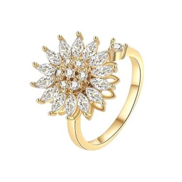 Imagem de HNMZZPL Anéis giratórios modernos para mulheres que aliviam a ansiedade, anel aberto de zircônia cúbica banhado a ouro., Cobre, Zircônia cúbica