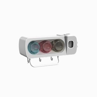 Imagem de Suporte de escova de dentes cinza Suporte de pasta de dente multifuncional Suporte de pasta de dente Suporte de escova de dentes montado na parede Dispensador de pasta de dente Suporte de