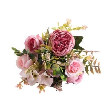 Imagem de Buquê De Flores Artificiais De Peônias E Rosas De Seda Para Decoração 
