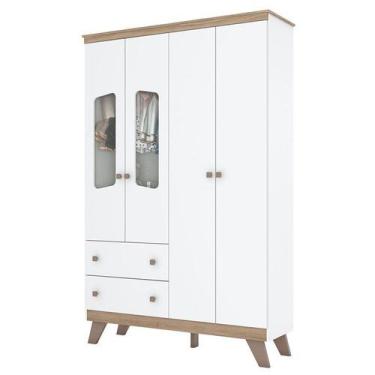 Imagem de Guarda Roupa Infantil Confete 4 Portas e 2 Gavetas Branco/Jequitibá - 