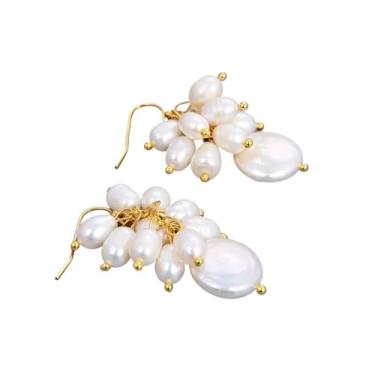 Imagem de SQGGMOAUSC Brincos femininos com pingente de pérola e pérola de arroz branco