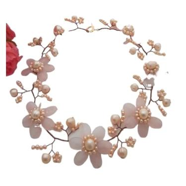 Imagem de OROAOBOMT Colar de flor de quartzo rosa pérola de água doce