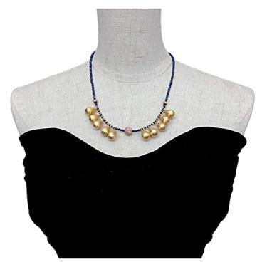 Imagem de DWBPGVUN Colar de pedra preciosa de lápis-lazúli azul de 3 mm 10 x 14 mm com pingente de lágrima escovada, colar feminino, colar gargantilha