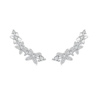 Imagem de GemKing Brincos de trevo de quatro folhas brilhantes BSE1211, Prata esterlina, Sem Pedra Preciosa