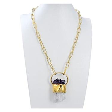 Imagem de DWBPGVUN Quartzo branco drusa ametista brilhante colar com pingente de corrente banhada 50,8 cm para mulheres