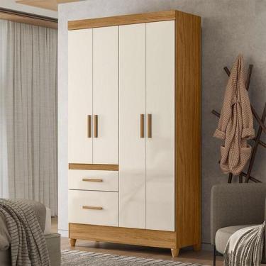 Imagem de Guarda Roupa Solteiro Ambiente Madri 4 Portas Freijó Off White - Moval