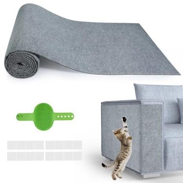 Imagem de HOOSHEE Protetor de móveis para gatos, 100 x 40 cm, autoadesivo, durável, protetor de sofá de arranhador de canto da Cat Claws para sofá, prateleiras de árvores e postes para arranhar (cinza claro)