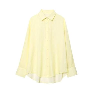 Imagem de Camisa Casual Listrada De Verão Feminina De Manga Longa Com Botões E C