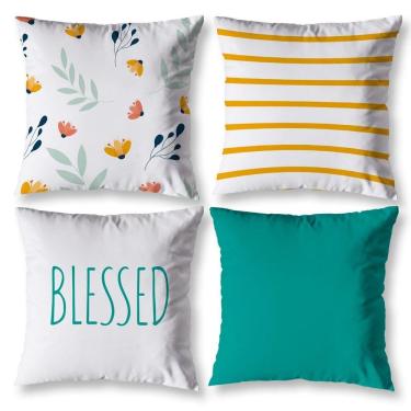 Imagem de Kit 4 Capas De Almofada Sala 40Cm X 40Cm Estampadas Blessed