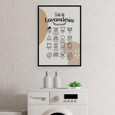 Imagem de Quadro Guia Lavanderia Marrom Branco 45X34Cm Madeira Preta