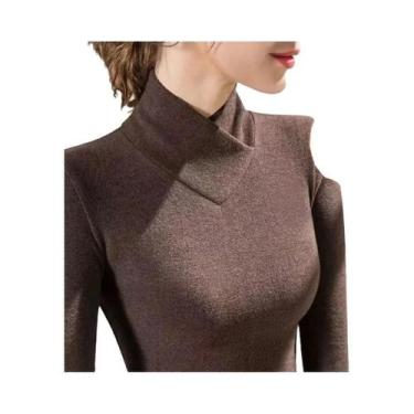 Imagem de Camiseta Térmica Feminina De Fleece Com Decote Em V E Gola Alta Para O