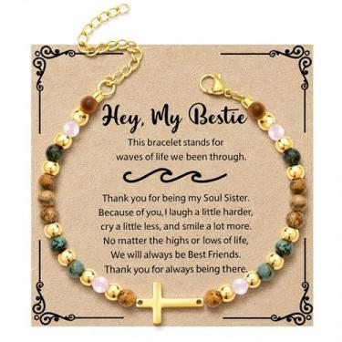 Imagem de QILMILY Pulseira feminina com cruz banhada a ouro 14 quilates/pulseiras de prata para mulheres, joias de ouro, presentes de aniversário personalizados, pulseira cruzada, presentes exclusivos de Natal