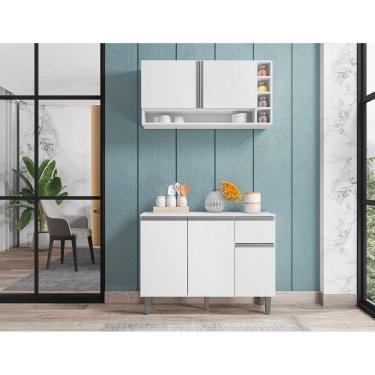 Imagem de Balcão de Cozinha e Armário Aéreo Vanessa Cor Branco - AJL Móveis