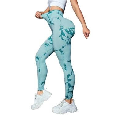 Imagem de tincolia Meia-calça feminina de ioga moderna tie dye, sem costura, alta elasticidade, controle de barriga, calça de corrida - Verde-G