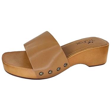 Imagem de TruFox Sandália clássica de salto baixo leve de madeira sintética, Bronzeado, 8.5