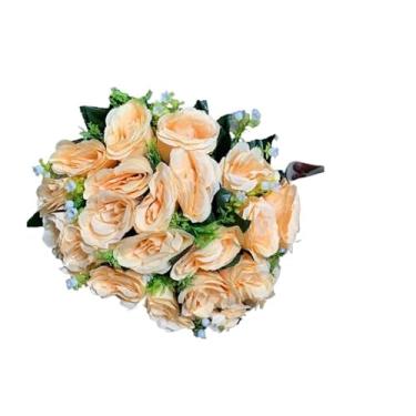 Imagem de Buquê de Rosas Artificiais com Folhagem – Kit com 2 Unidades (24 Flores Cada) para Decoração, Casamento e Ambientes Internos(Creme escuro 4581/3916,2)