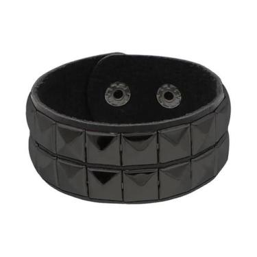 Imagem de Pulseira De Couro Preta Masculina Com Rebites Metálicos Estilo Punk Ro