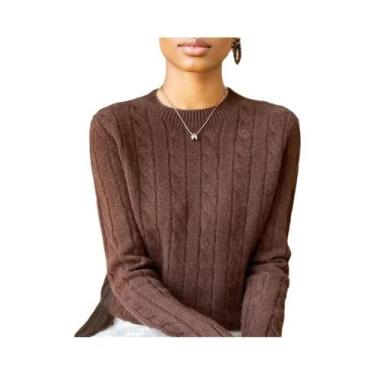 Imagem de Suéter Feminino De Lã Para Outono E Inverno, Gola Redonda, Manga Longa