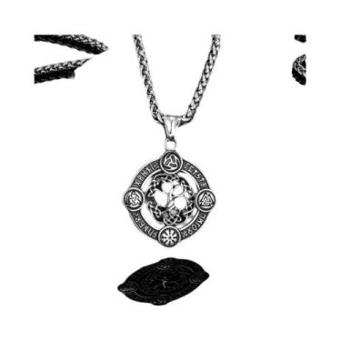 Imagem de Colar De Árvore Da Vida Em Aço Inoxidável Dourado Com Runas Nórdicas P